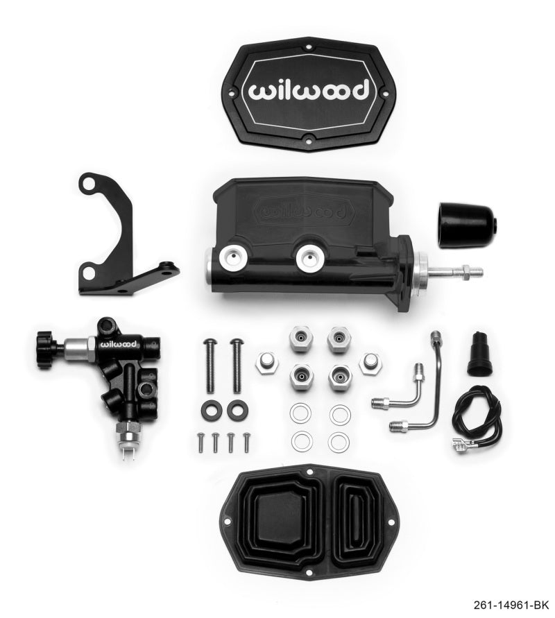 Wilwood Compact Tandem M/C - 7/8in Bore - w/Bracket and Valve (Pushrod) - Black