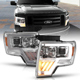 ANZO 2009-2014 Ford F-150 Projector Headlight Chrome Amber