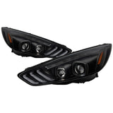 Spyder 15-18 Ford Focus Projector Headlights - Seq Turn Light Bar - Black PRO-YD-FF15-LBSEQ-BK