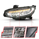 ANZO 16-17 Honda Civic Projector Headlights Plank Style Black w/Amber/Sequential Turn Signal