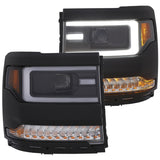 ANZO 16+ Chevy Silverado 1500 Projector Headlights Plank Style Black w/Amber/Sequential Turn Signal