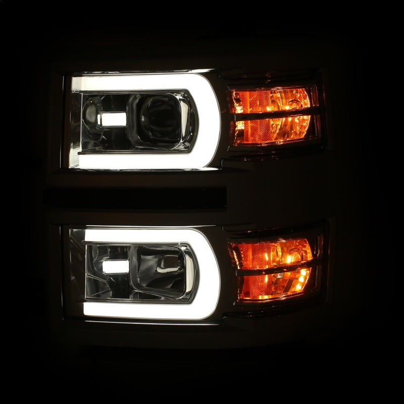 ANZO 14-15 Chevrolet Silverado 1500 Projector Headlights w/ Plank Style Switchback Chrome w/ Amber