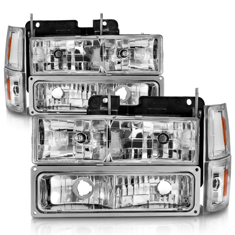 ANZO 88-98 Chevrolet C1500 Crystal Headlights Chrome w/ Signal and Side Marker Lights