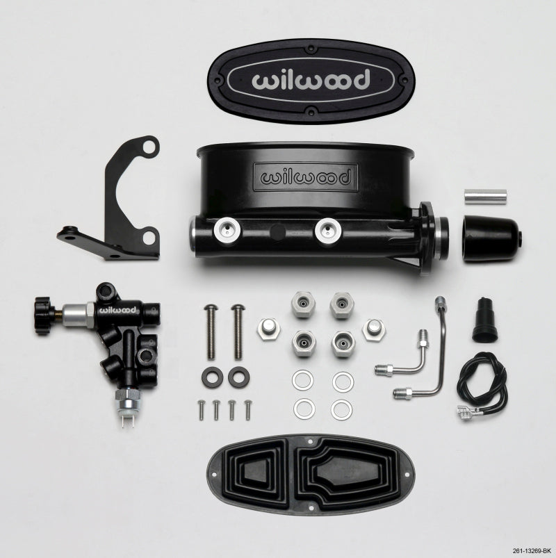 Wilwood HV Tandem M/C Kit w L/H Bracket & Prop Valve - 1in Bore Black